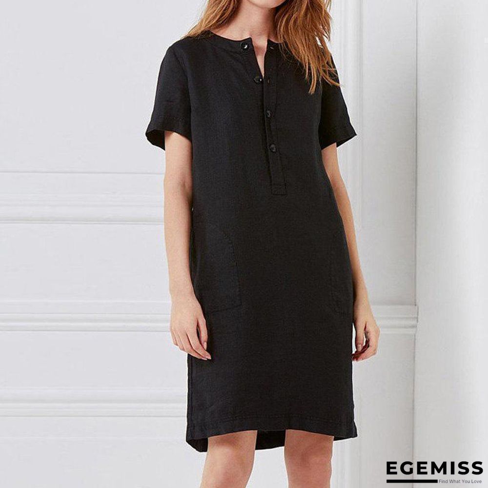 Cotton and Linen Loose Short Sleeve Midlength Dress | EGEMISS