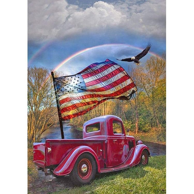 Car with Flag - Full Round Drill Diamond Painting - 30x40cm(Canvas)