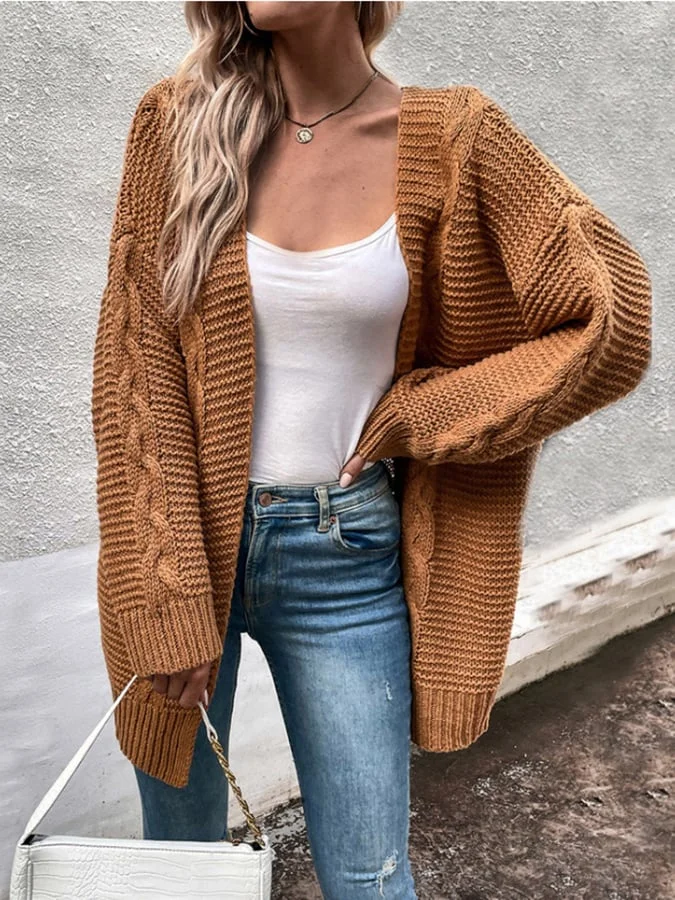 Women's Fall Fashion Loose Cable Knit Cardigan Sweater Coats