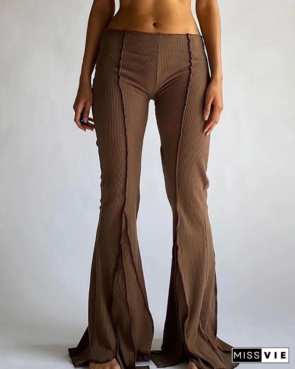Contrast Piping Knit Bootcut Pants