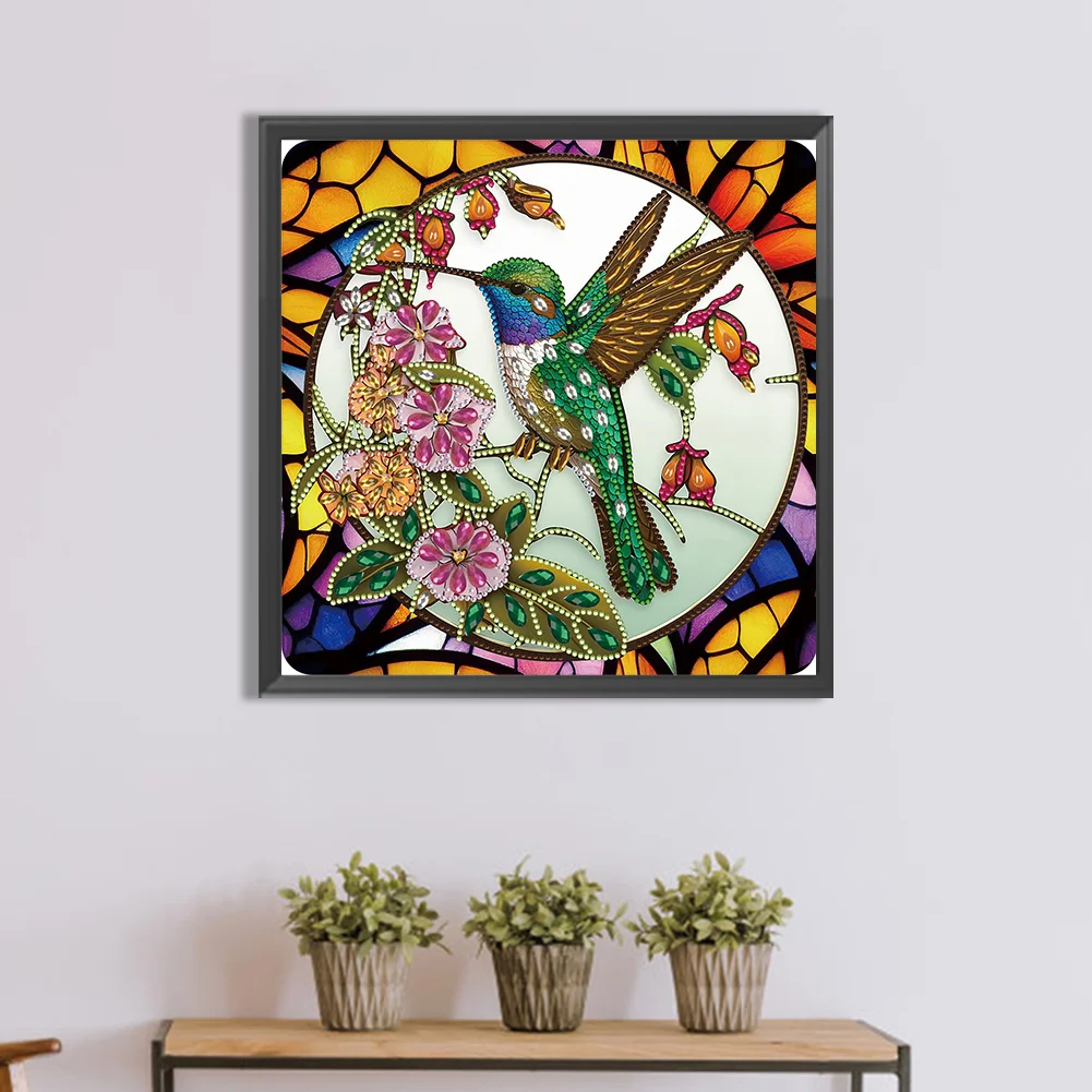 Diamond Painting - Partial Special Shaped Drill - Stained Glass Hummingbird(30*30cm)