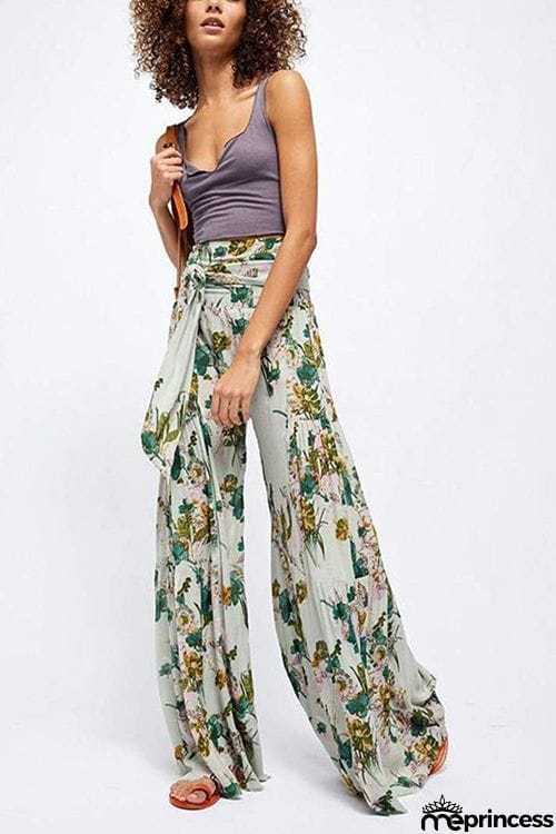 Print Belted Palazzo Pant