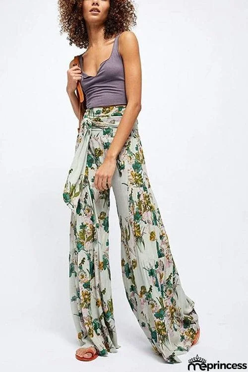 Print Belted Palazzo Pant