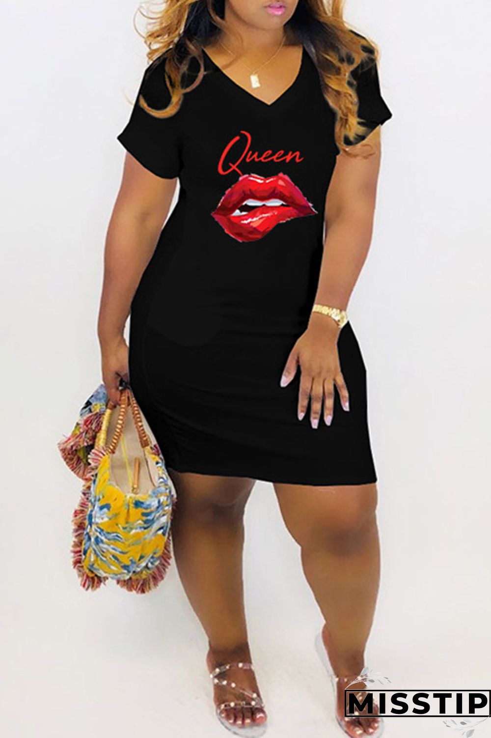 Red Casual Print Patchwork O Neck Straight Dresses