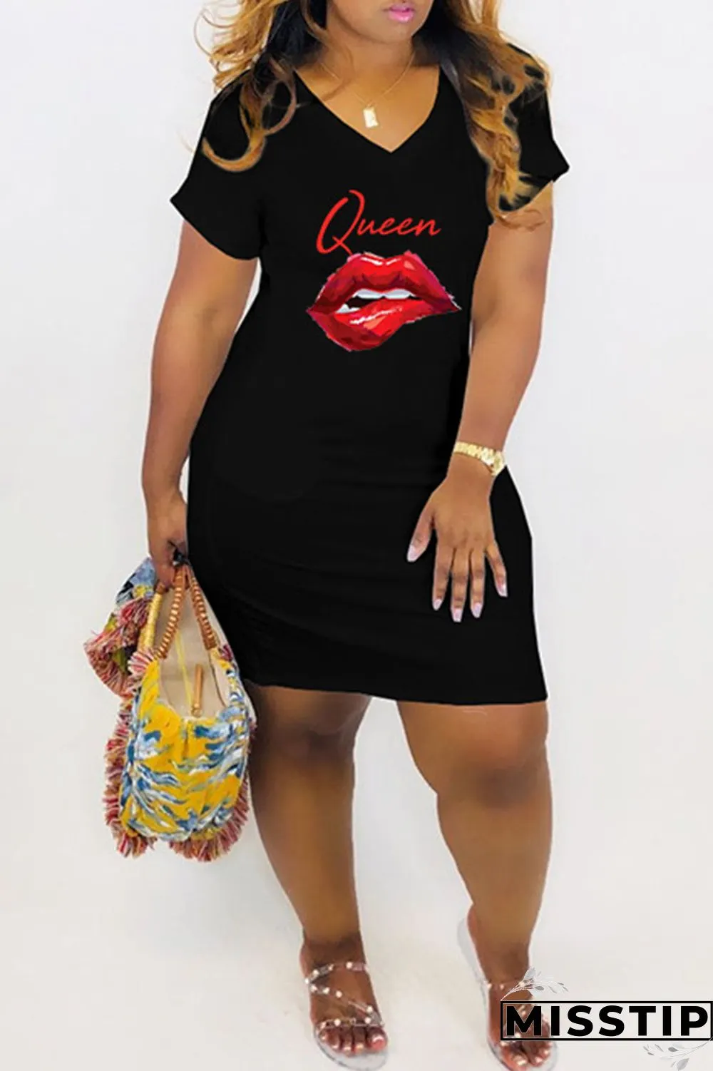 Red Casual Print Patchwork O Neck Straight Dresses