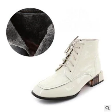 GKTINOO Women Boots 2022 New Woman Short Boots Soft Patent Genuine Leather Autumn/Winter Shoes Square Heels Female Footware