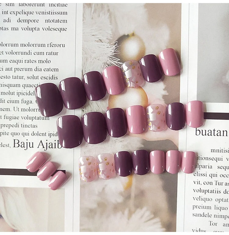 24pcs/set Acrylic Fake Nails Full Cover False Nail Art Tips 10 Sizes Fashion Designs With Nail Adhesive Sticker Coffin Nails-Nail Inspo