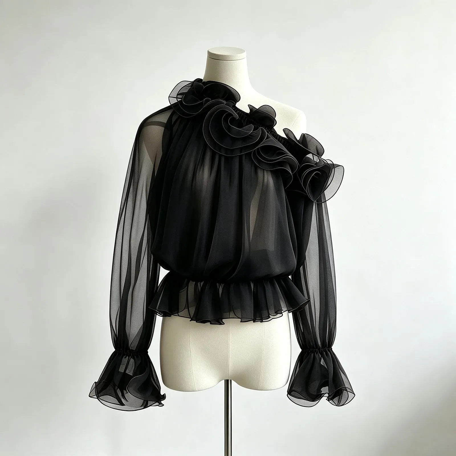 Women's Off Shoulder Sheer Mesh Blouse