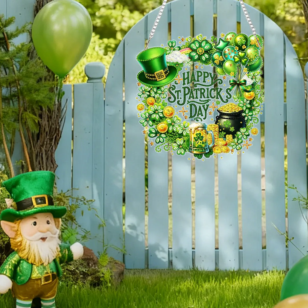 St Patricks Wreath DIY 2D Flat Acrylic Diamond Painting Kits 5D Diamond Art Painting Window Pendants for Home Garden Wall Decoration