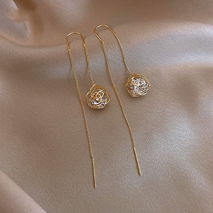 White Crystal Rose Drop Earrings