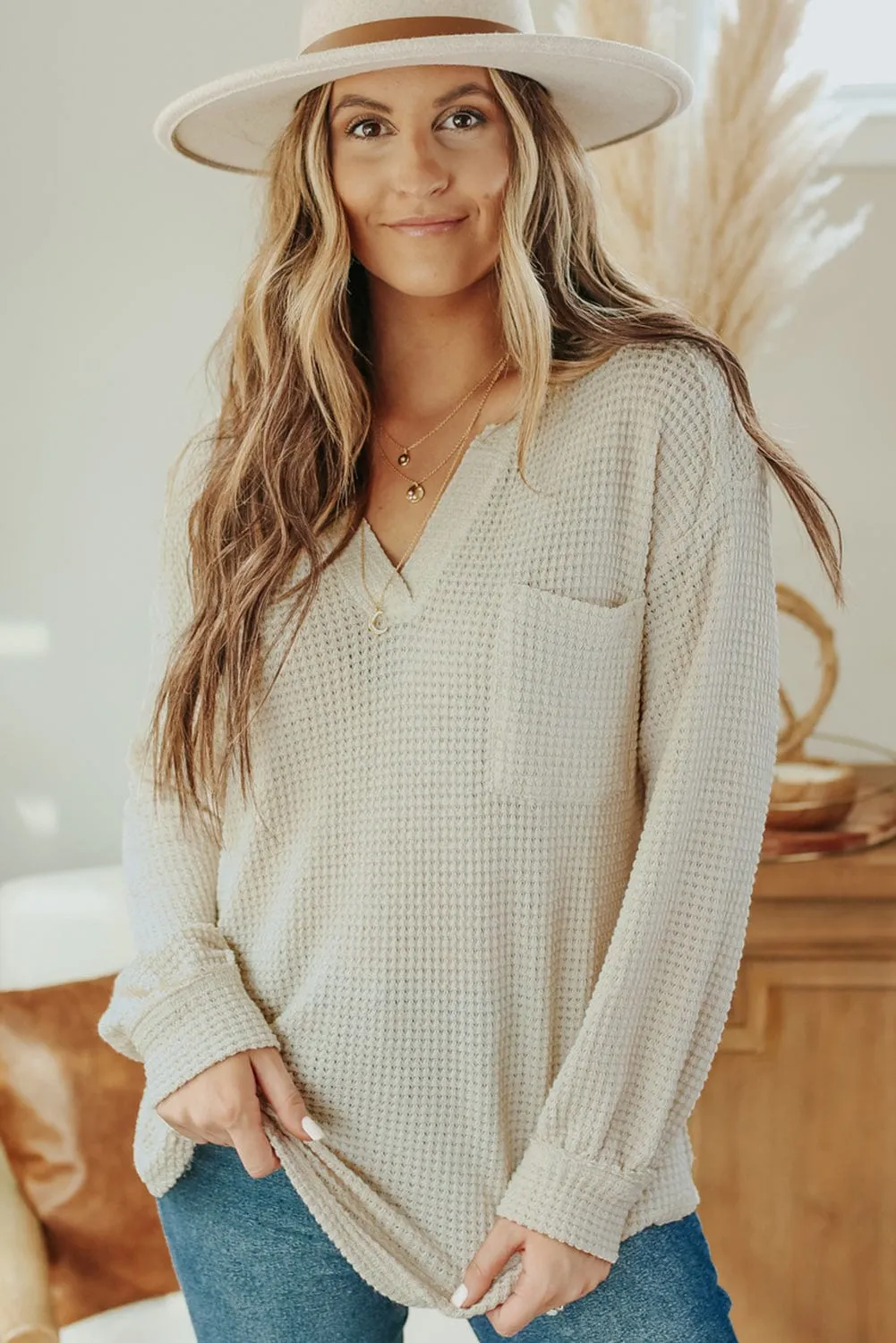 Everyday Waffle Knit Henley Top