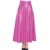 High Waist Matte PU Leather Long A-line Skirt Women's Eleagnt Solid Umbrella Skirt Plus Size Pleated Swing Skirts Streetwear 7XL