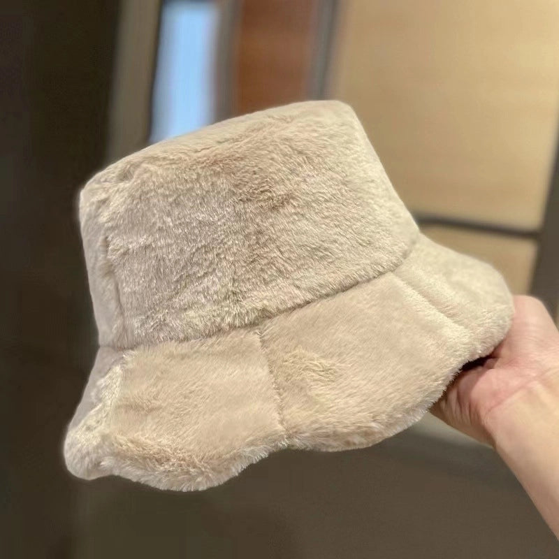 New Autumn And Winter Fleece-lined Imitation Rabbit Fur Fisherman Hat Girl Sweet Cute Warm Cold-proof Hat Lotus