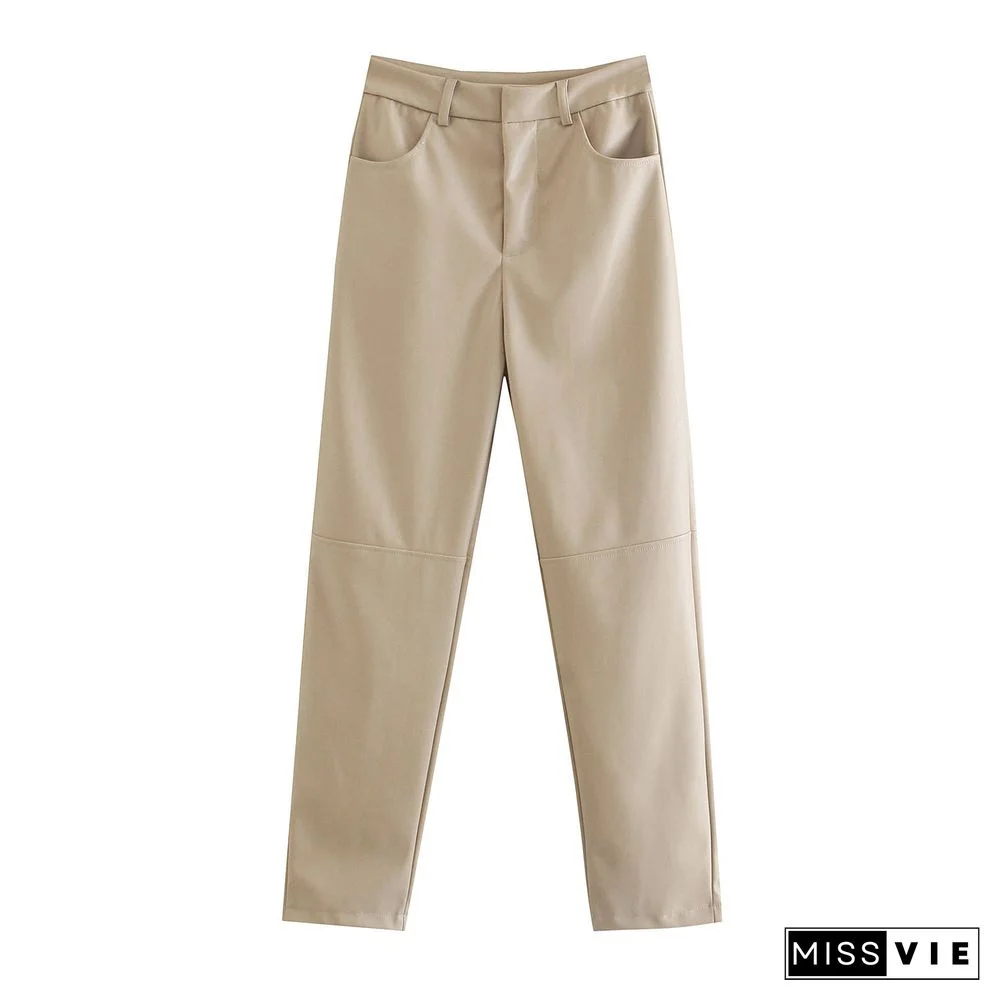 Toppies Winter Faux Leather Pants High Waist Straight Pants Ladies Chic Fleece Trousers Fashion Streetwear