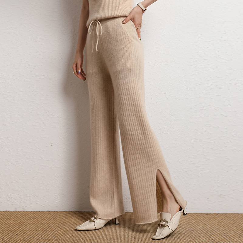 Side Slits Cashmere Pants For Women REAL SILK LIFE