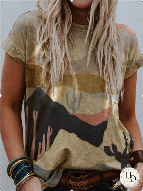 Casual Mountain Print Short Sleeve Loose Top T-shirt