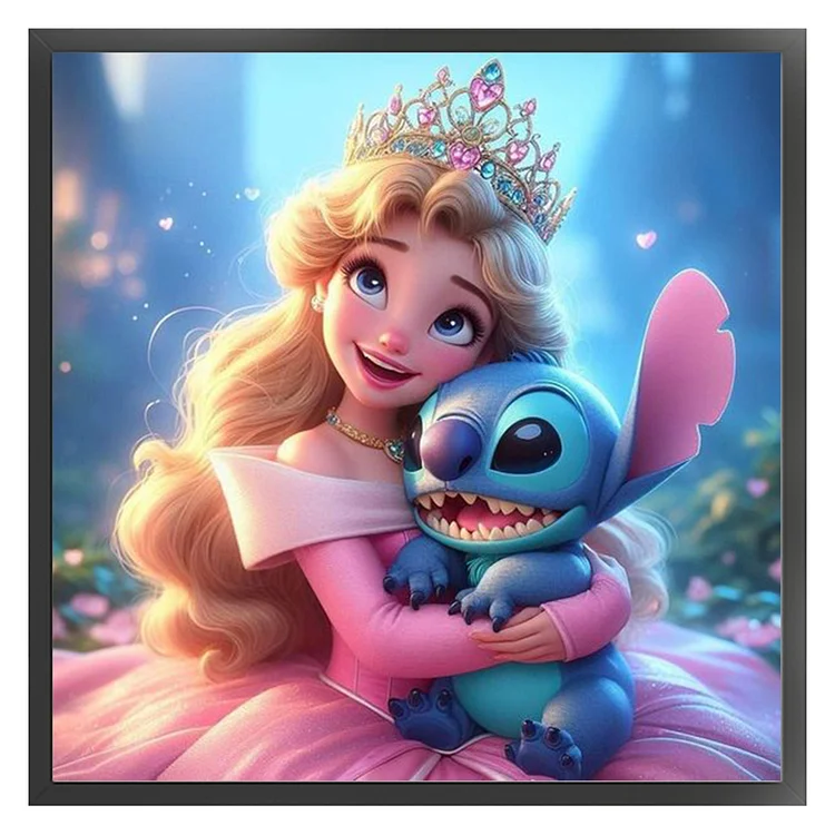 Huacan Brand】Disney Princess And Stitch 11CT Stamped Cross Huacan Brand】Disney Princess And Stitch 11CT Stamped Cross
