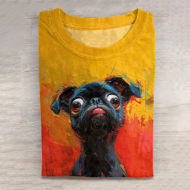 Comstylish Cute Dog Print Round Neck Casual T-Shirt