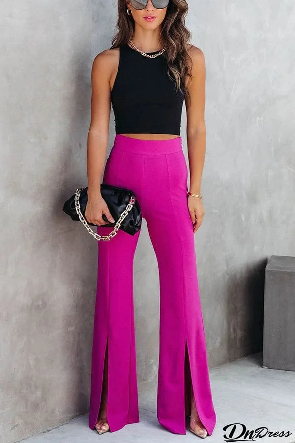 Side Zipper Closure Split Hem Pants