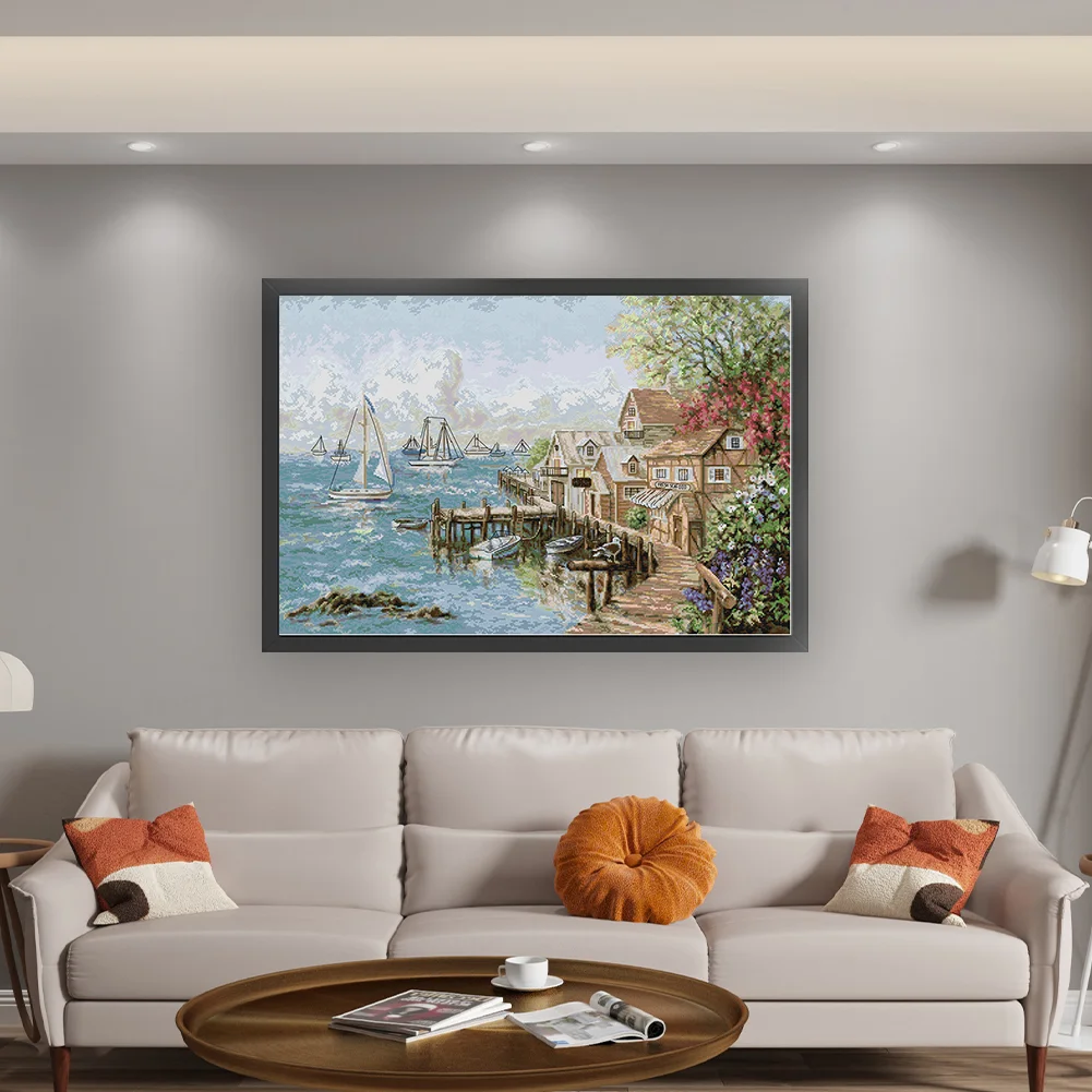 DIY Stamped Cross Stitch 14CT Full Embroidery 75*52cm - Mariner'S Harbor