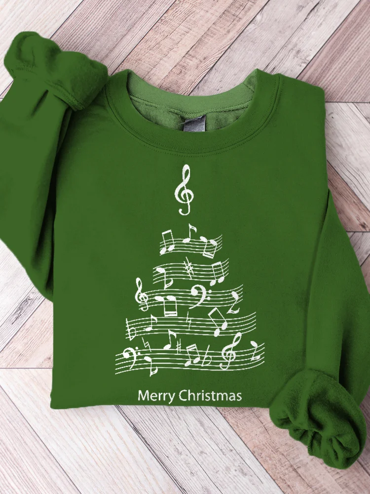 Music Note Christmas Tree Print Comfy Sweatshirt