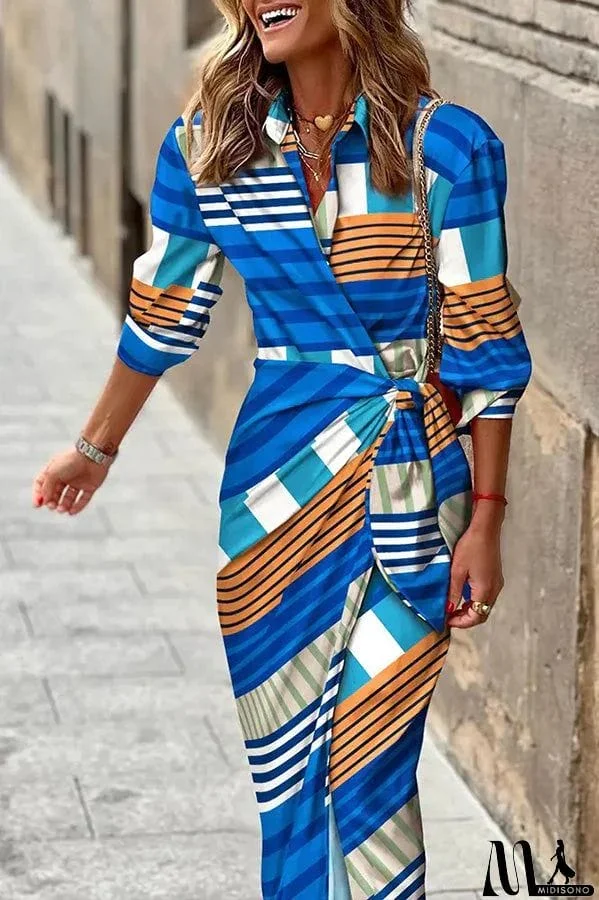 MidiSono - Worth Staying Printed Wrap Shirt Midi Dress