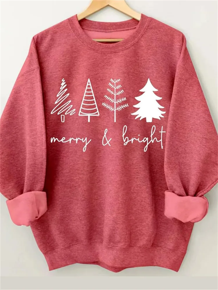 Wearshes Merry And Bright Christmas Tree Print Sweatshirt