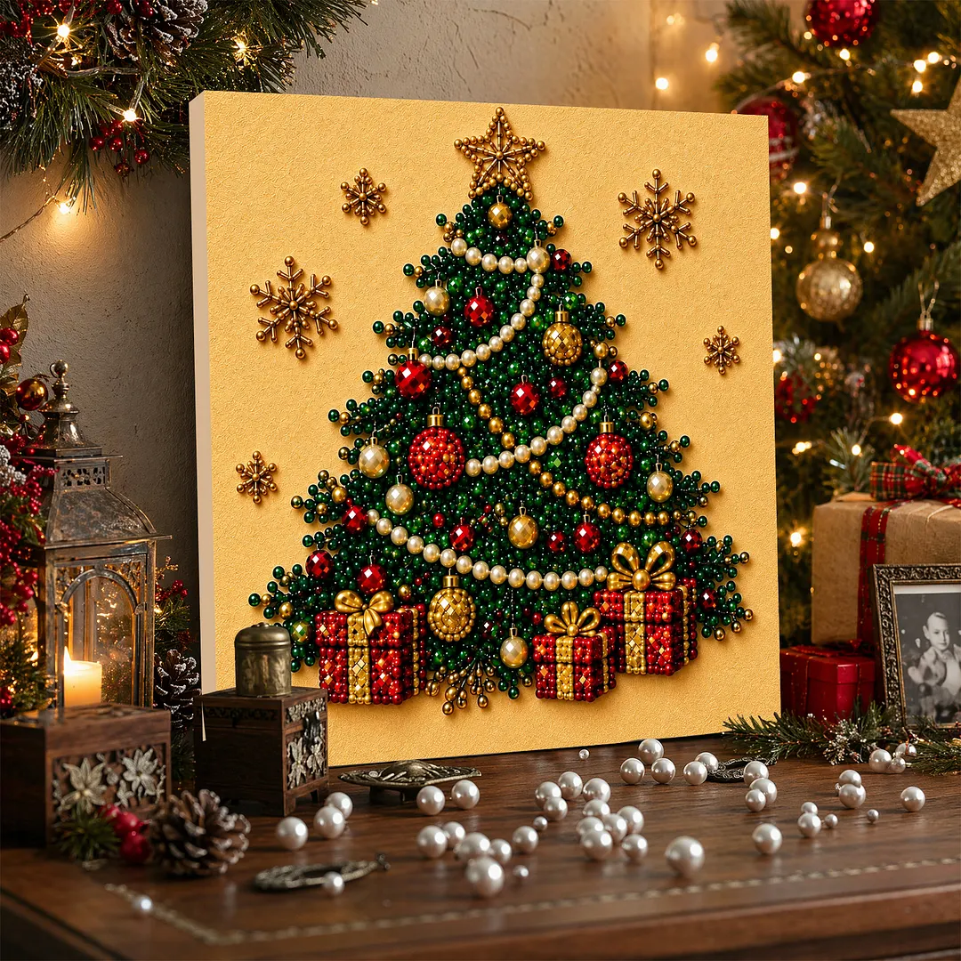 Pearl Bead Painting Kit with Frame Christmas Tree 11.81x11.81in