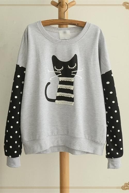 Final Stock! Grey Sleeping Kitty Sweater Jumper SP154312
