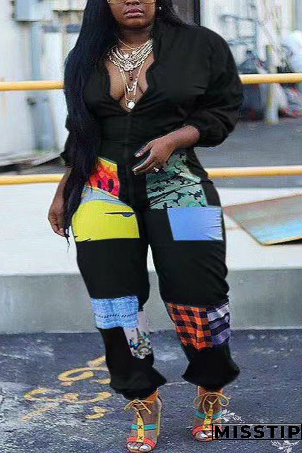 Leopard print Chemical fiber blend Sexy zipper Leopard Print Camouflage Zippered Zipper Plus Size