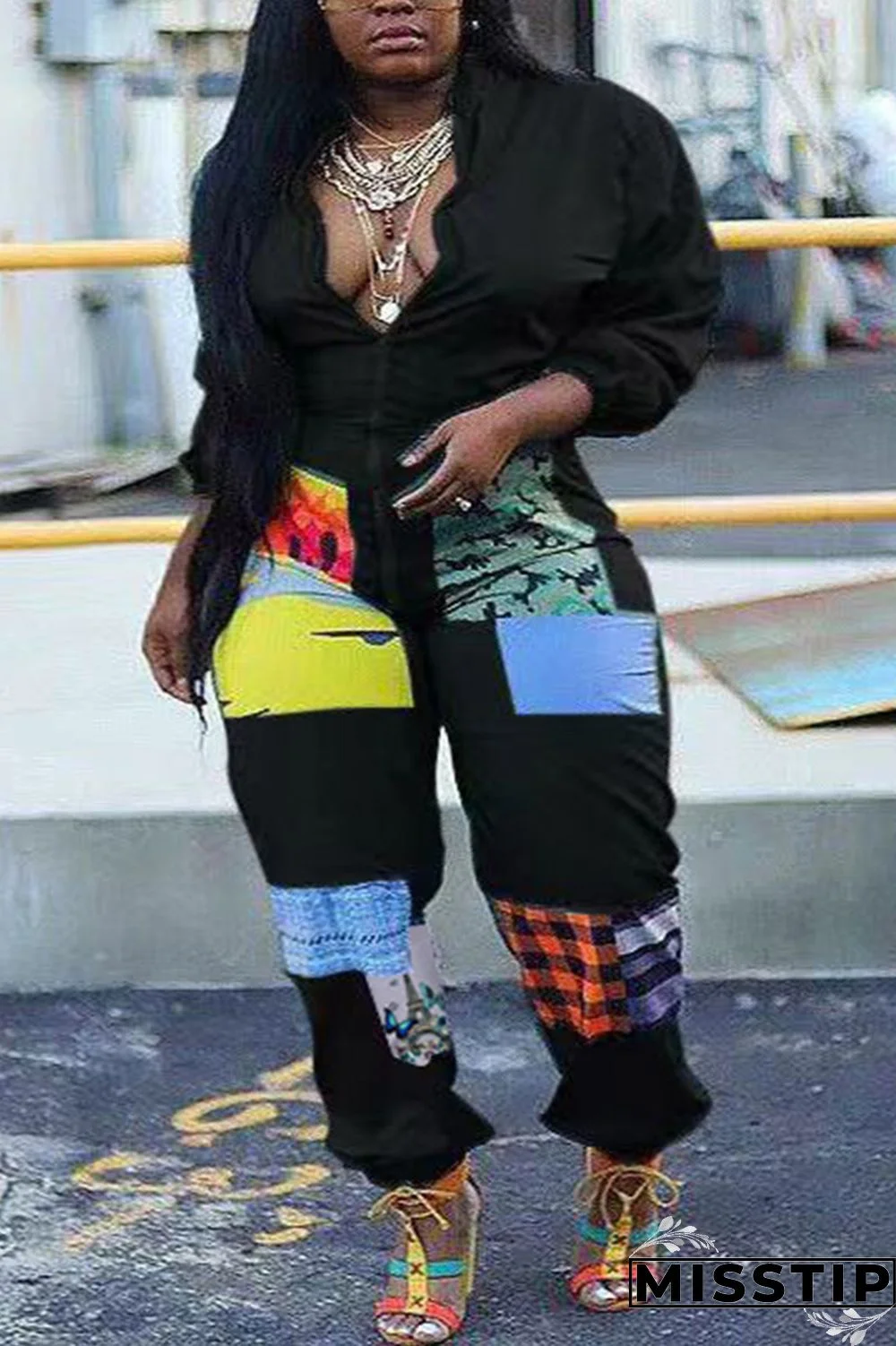 Leopard print Chemical fiber blend Sexy zipper Leopard Print Camouflage Zippered Zipper Plus Size