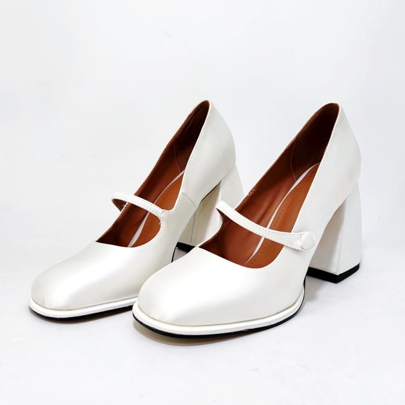 Zapatos clásicos Mary Janes de cuero suave para mujer, calzado de tacón alto grueso, de fiesta, OL, para primavera y verano