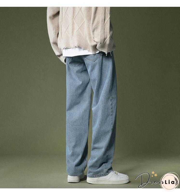 Korean Wide-leg Jeans Mens Fashion Retro Casual Men Streetwear Autumn Wild Loose Hip-hop