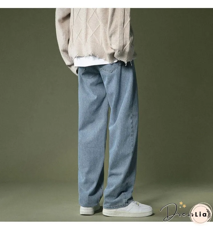 Korean Wide-leg Jeans Mens Fashion Retro Casual Men Streetwear Autumn Wild Loose Hip-hop