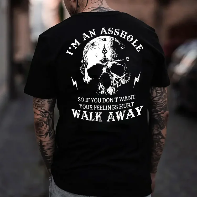 I'M AN ASSH0LE WALK AWAY Skull Print Men's T-shirt, Boomer T-Shirt， Custom Year Of Birth T shirt, Cotton Tee Shirt