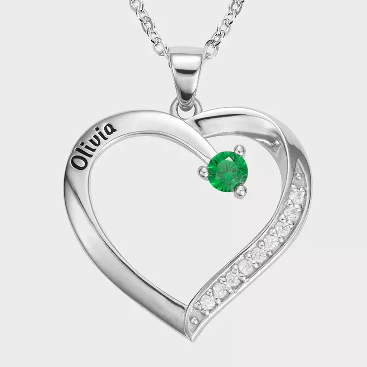 Olivenorma Personalized and Engraved Heart Birthstones Necklace