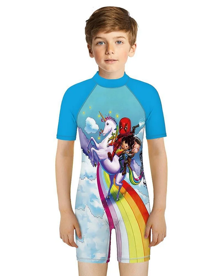 Deadpool And Unicorn Printed Girls Boys One Piece Rash Guard Swimsuit-Mayoulove