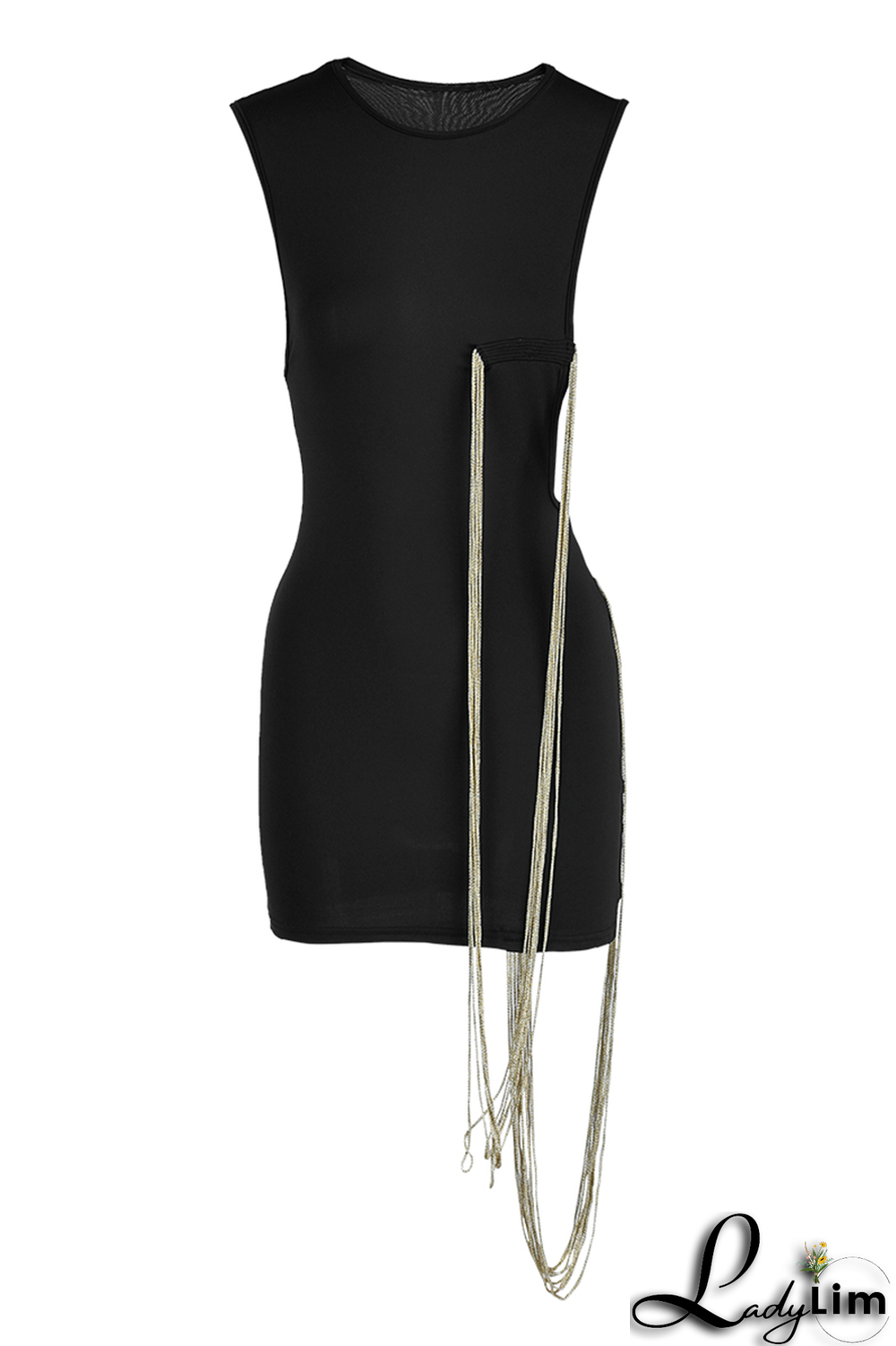 Black Casual Solid Chains O Neck Pencil Skirt Dresses