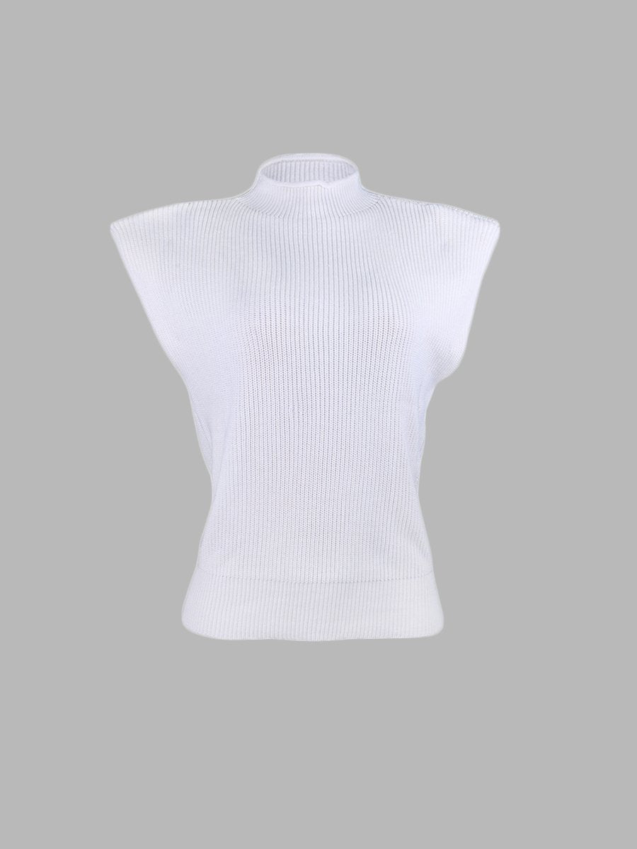 High Neck Sleeveless Shoulder Pads Sweater