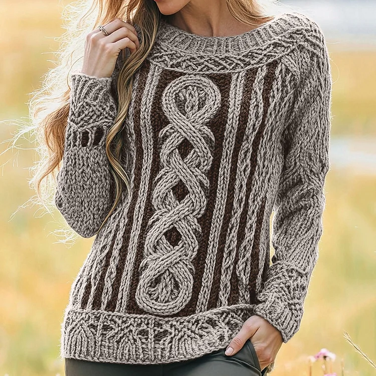 VChics Women's Irish Vintage Celtic Knot Jacquard Sweater