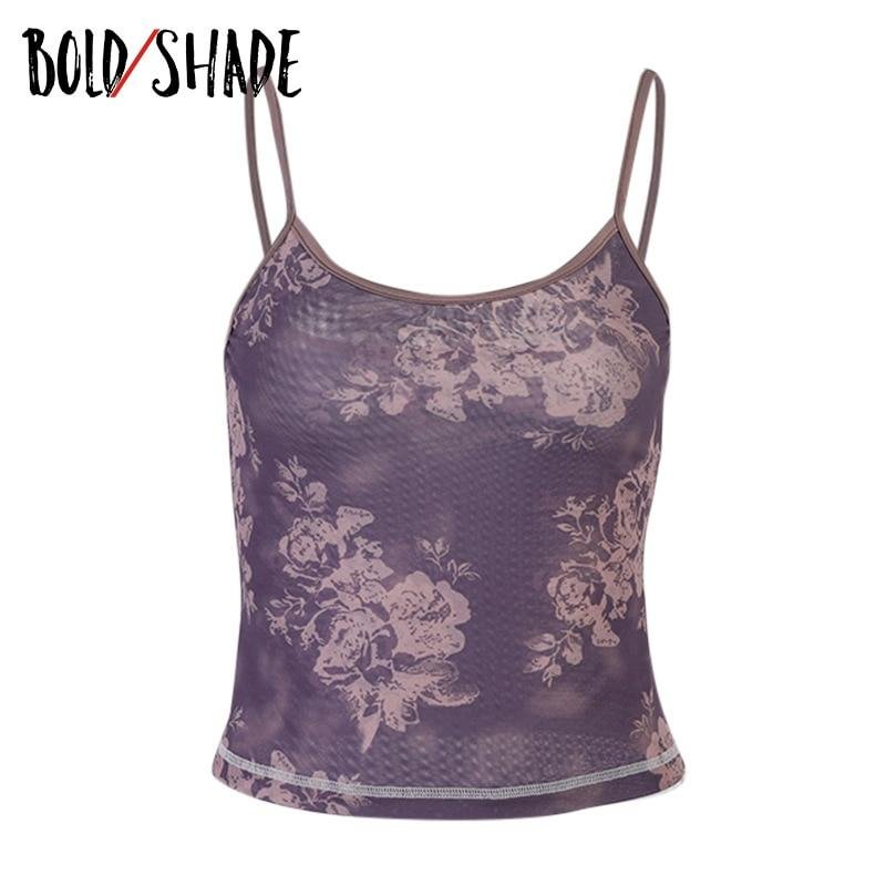 Bold Shade Early 2000s Vintage Floral Print Camis Indie Aesthetic Fashion Women Sleeveless Crop Tops Bodycon Summer Hot Camisole