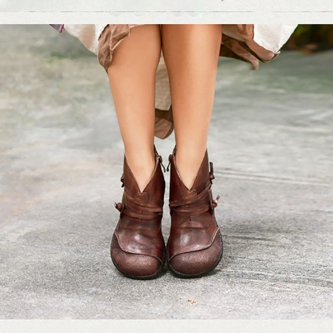 Flat Heel Spring Casual Leather Boots CS92- Fabulory