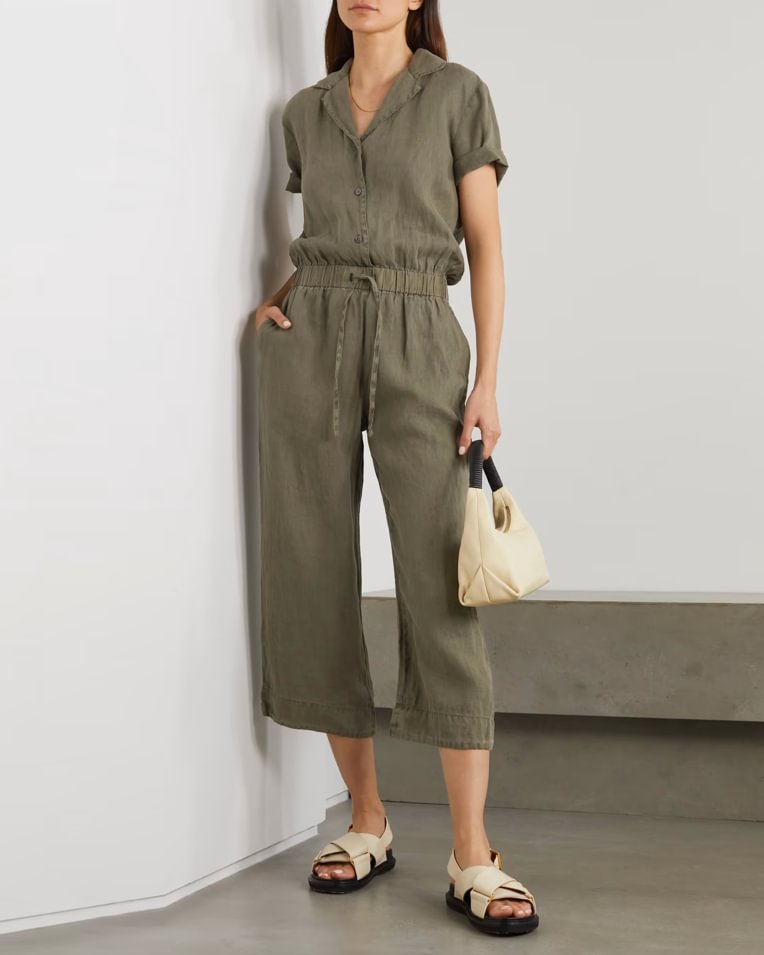 Solid color casual pocket short sleeve jumpsuit