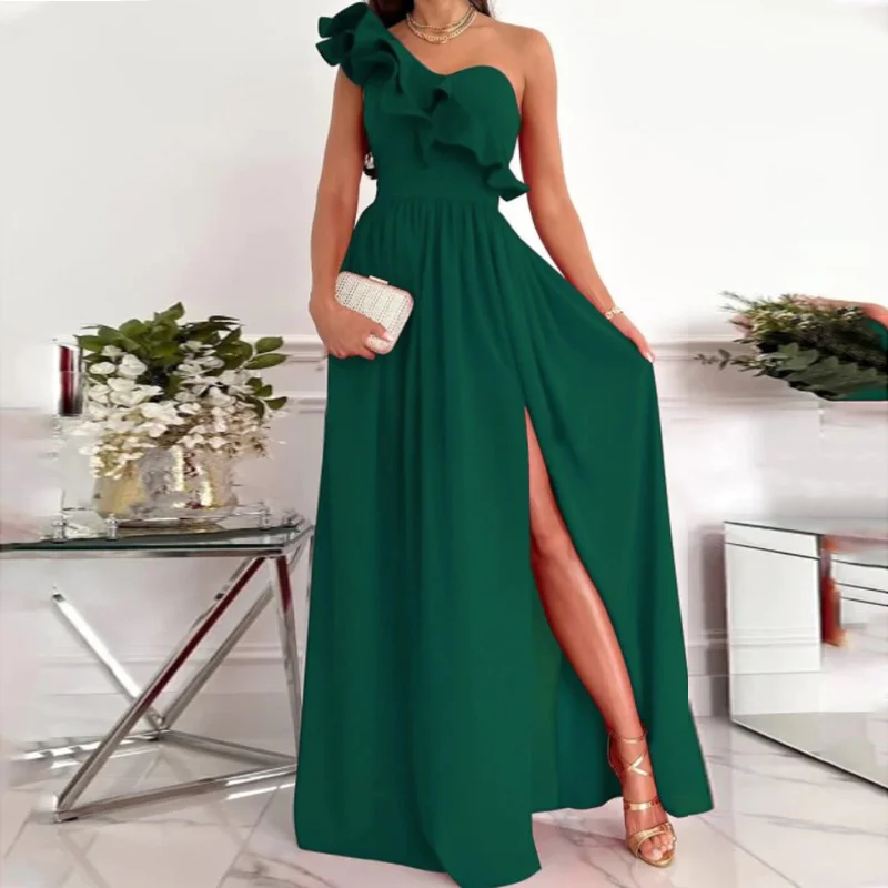 Asymmetric Ruffled Maxi Dress