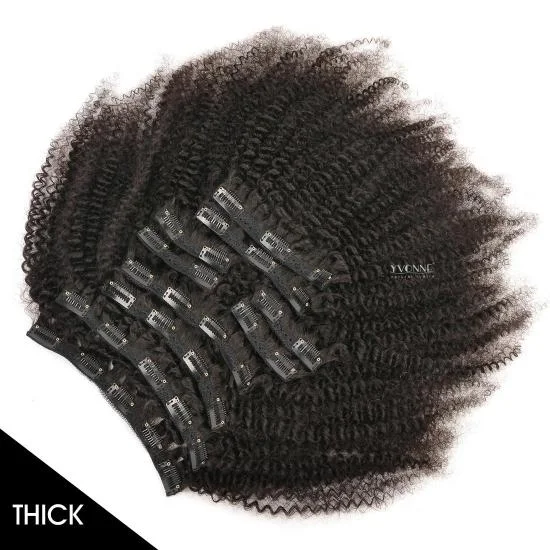 YVONNE Thick 32Clips 10PCS/Set 4A 4B Kinky Curly Clip In Human Hair Extensions Virgin Human Hair Natural Color