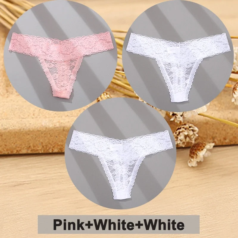 3PCS/Set Lace Panties Full Floral Underwear Women Panties Underpants Sexy Briefs Thong Lace G-String Female Lingerie Intimates