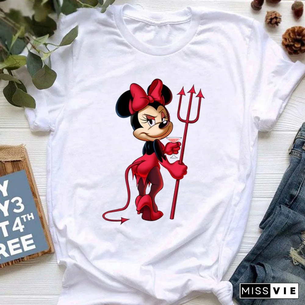 Women's Clothing Summer Mickey Minnie Mouse Disney Short Sleeve T-shirtsFor Girls Funny Fashion Streetwear Woman Shirt