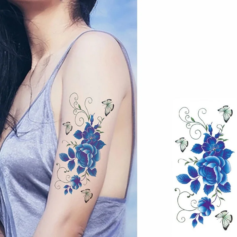 1 Piece Temporary Tattoo Sticker Colorful Peach Blossom Design Women Shoulder Body Art Water Transfer Tattoo Sticker Fashion