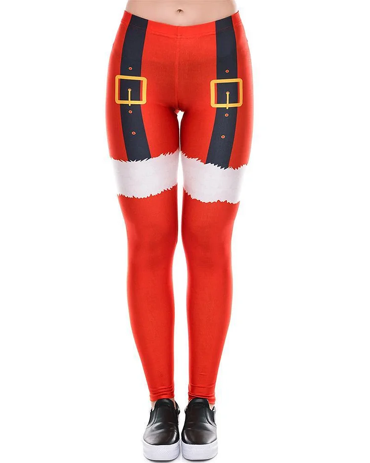 Mayoulove Red Christmas Santa Claus Cloth Printed Womens Leggings-Mayoulove