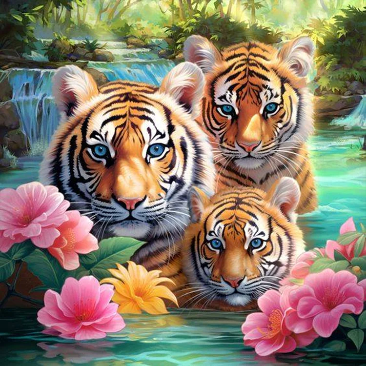 Three Tigers 40*40CM (Canvas) Full Round Drill Diamond Painting gbfke